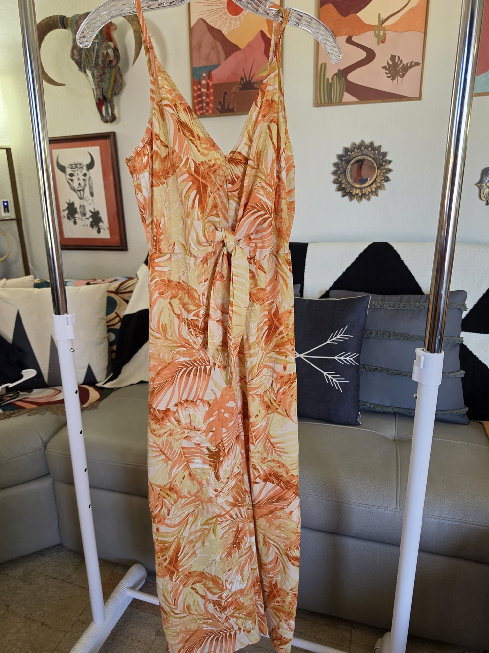 Timing Orange and Cream Tropical Print Jumpsuit